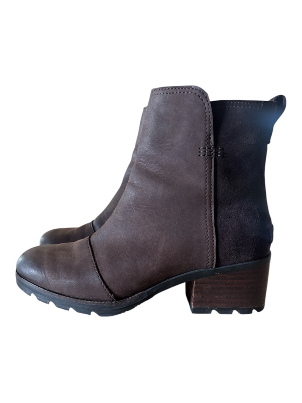 Sorel Cate Women's Brown Leather/Suede Block Heel Ankle Boots